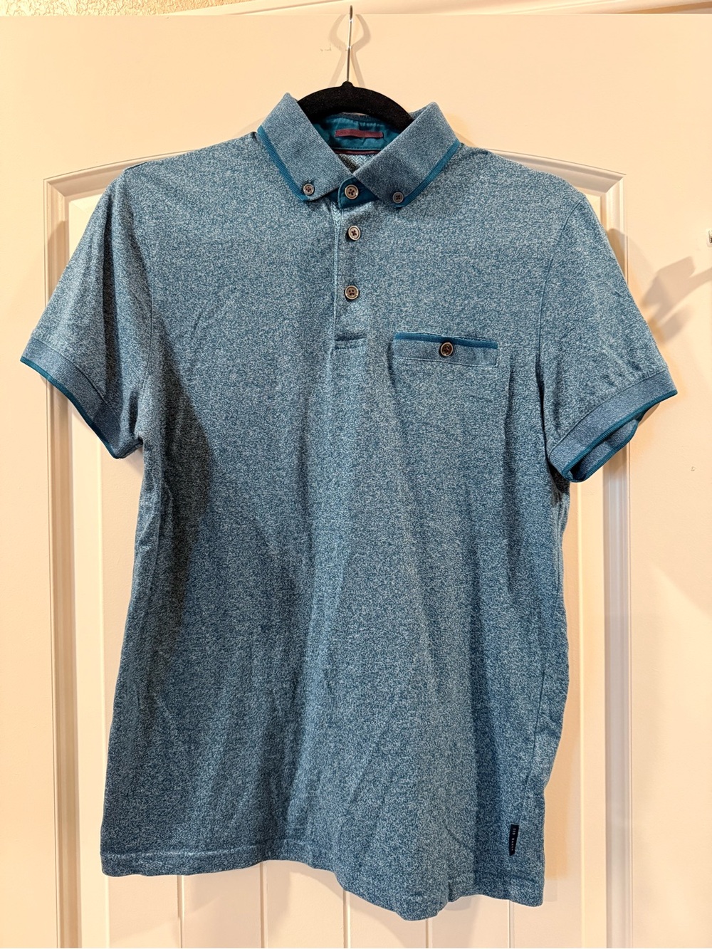 Ted Baker Men's Heathered Blue Button-Down Collar Polo